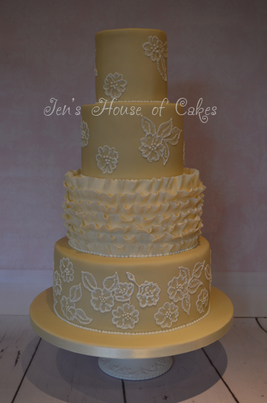 Champagne & Ivory Ruffles Wedding Cake